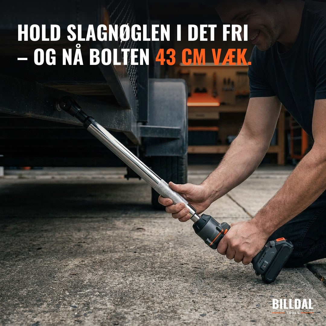 Slagnøglen i det fri, bolten 43 cm væk